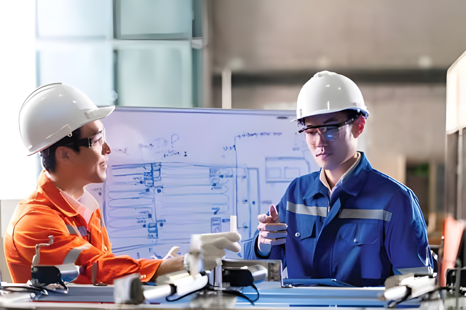 Kỹ sư xem bản vẽ thiết kế tuyến chiếu sáng